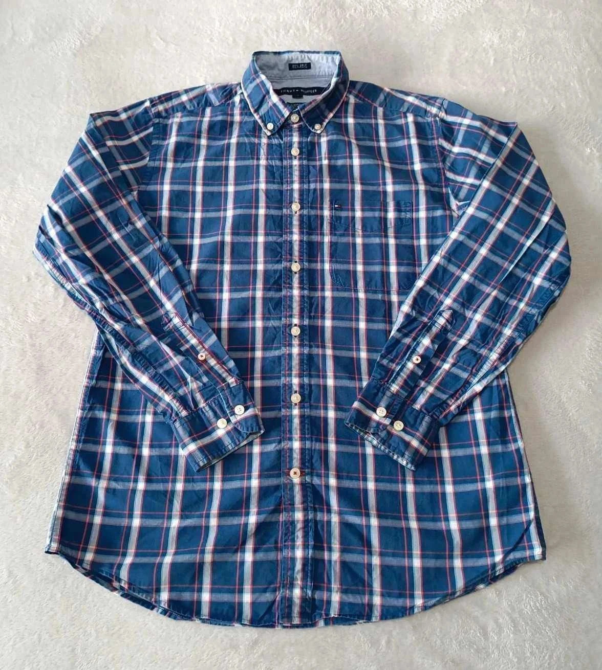 Shirt Tommy Hilfiger classic fit Marine blauw wit rood Vierkanten Maat S – photo 2